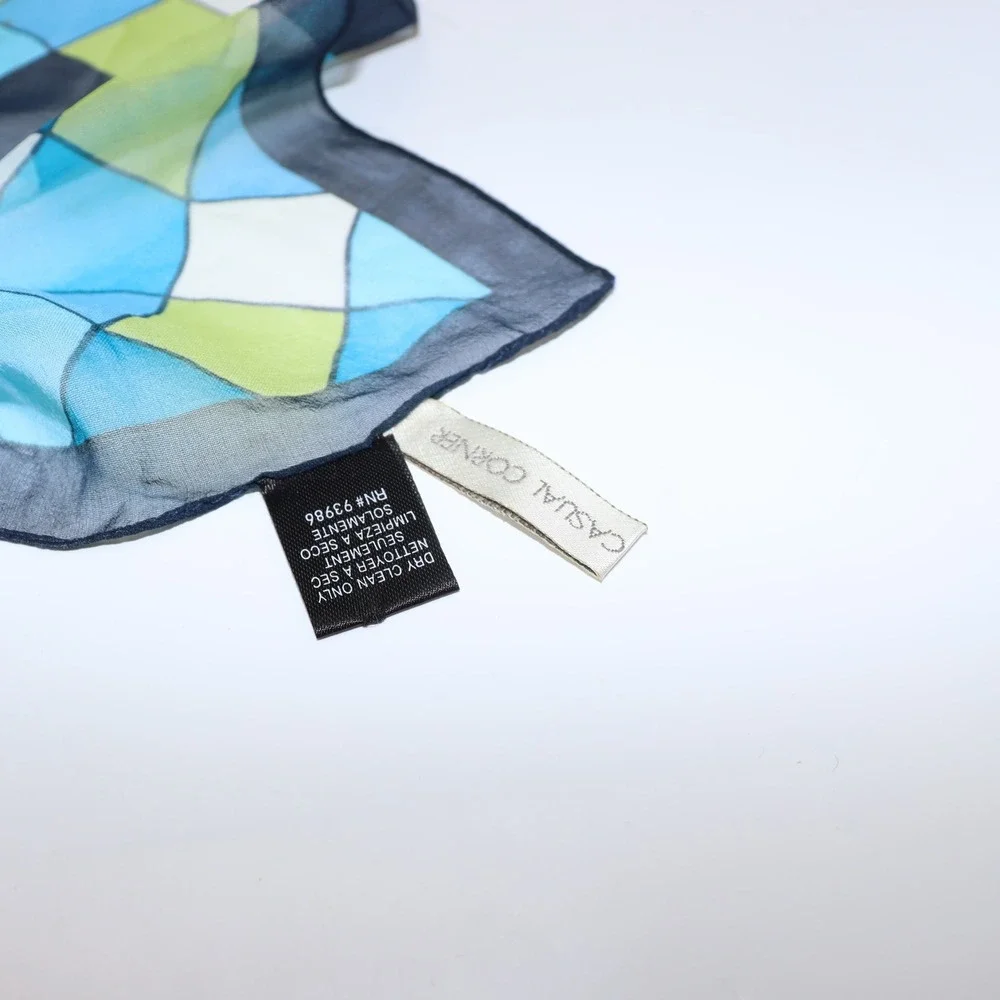 Casual Corner Silk Scarf 20x21 Blue Green Womens Geometric‎ Sheer Italy